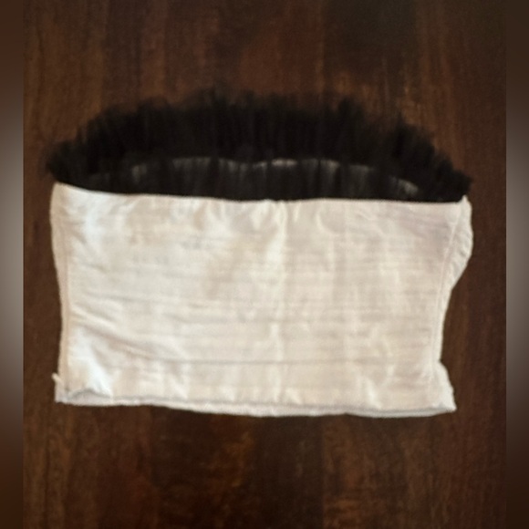 Zara white cropped bustier strapless top with black tulle detail - Picture 4 of 9